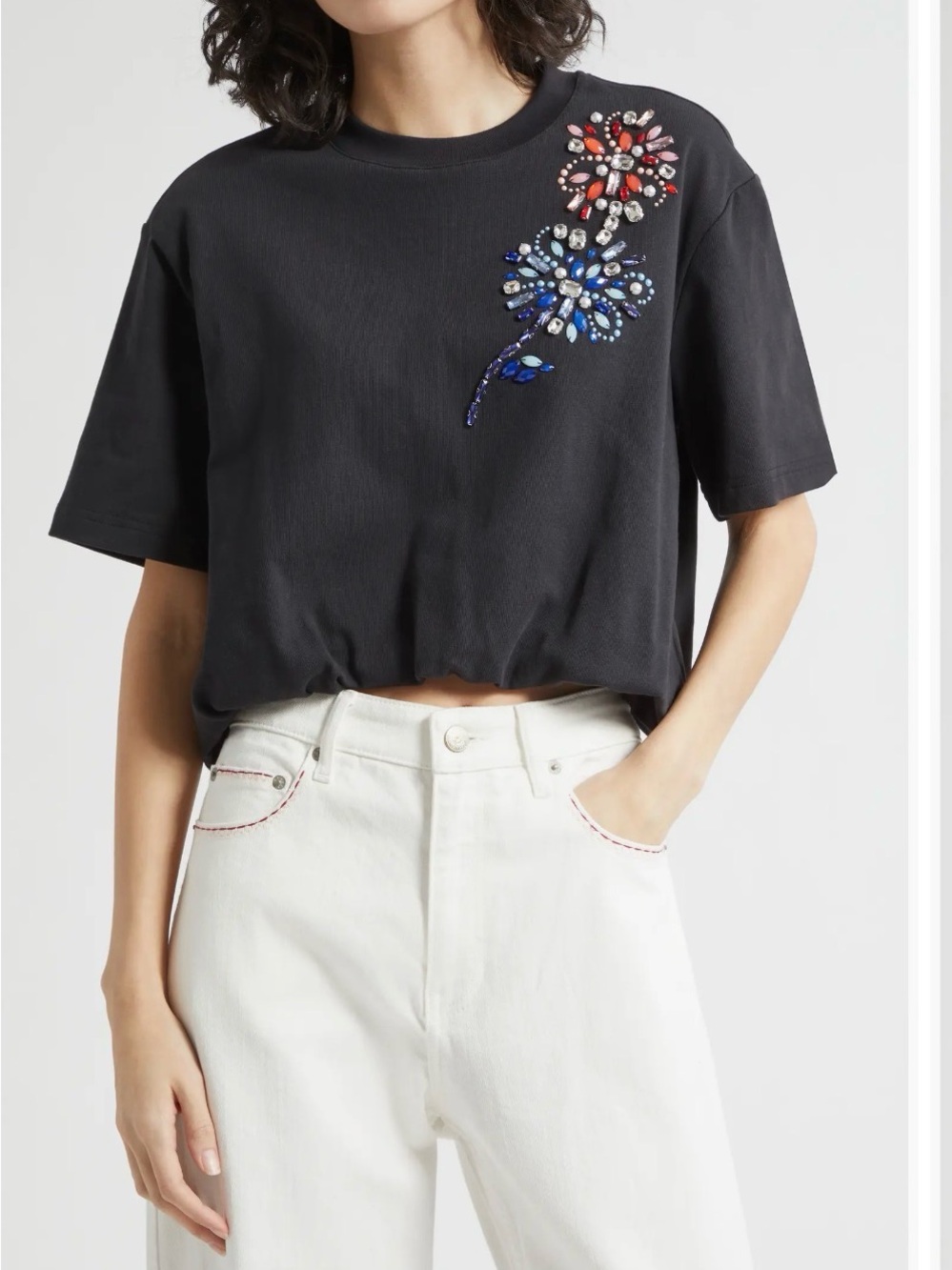 Davini Twilight Crystal & Bead Embellished Bubble Hem T-Shirt size S